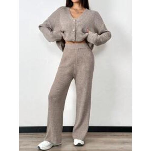 Ribbed V-Neck Fitted Knit Two-Piece Set