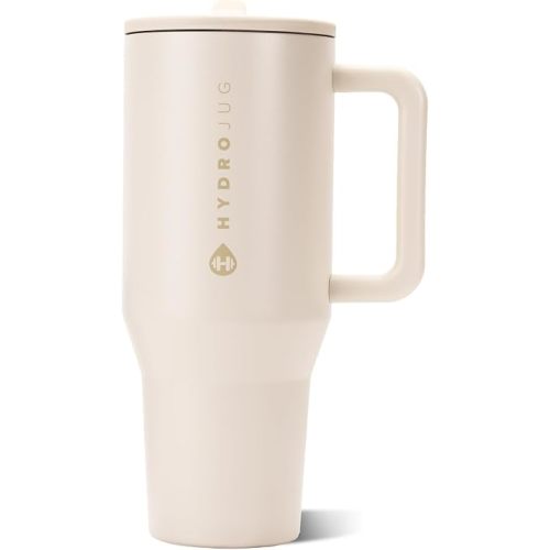HydroJug Traveler 40oz, Insulated Tumbler with Handle & Straw, Cream