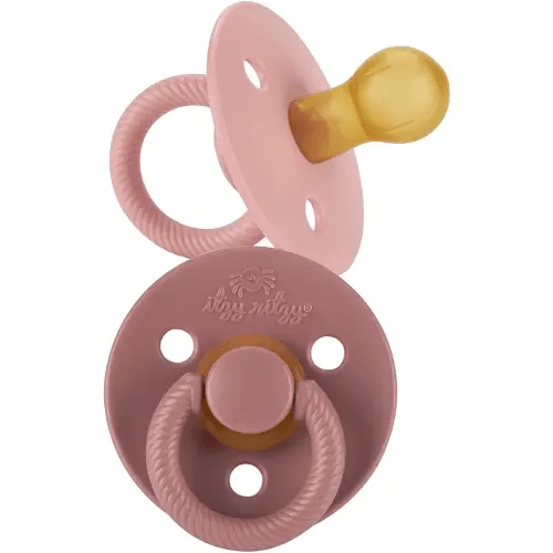 Itzy Ritzy Natural Rubber Pacifiers (Set of 2) – Baby Pacifiers with Cherry-Shaped Nipple & Large Air Holes for Added Safety; Set of 2 Binkies in Blossom & Rosewood (Ages 6 – 18 Months)