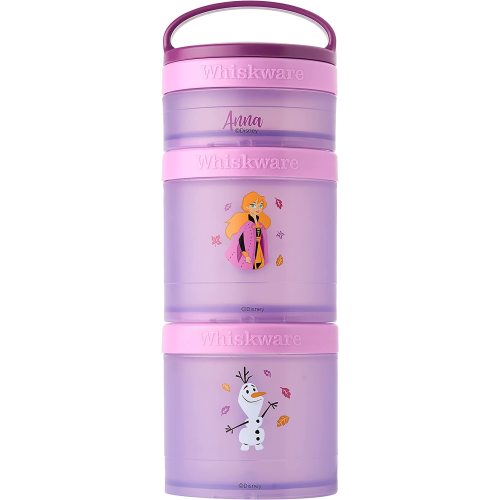 Whiskware Disney Princess Frozen, Stackable Snack Containers for Kids, Durable Food Storage Containers for Daycare, Car, and Airplane Travel, Dishwasher Safe, Anna and Olaf