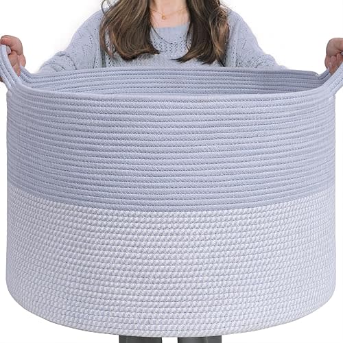INDRESSME Large Rope Baskets - Organizing Storage, 21.7 x 13.8 Inch, Living Room, Kids, Decorative Nursery, Laundry, Towel, Gift Basket, Blue
