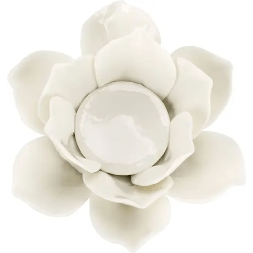 OwnMy 4.5 Inch Ceramic Lotus Flower Tea light Holder Lotus Petals Candle Holder Candlestick, Votive Flower Tealight Candle Holder Candle Lamps Holder with Gift Box for Home Decor Wedding Party (White)