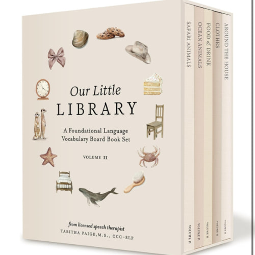 Our Little Library Vol. 2: First 100 Words Board Book Box Set, including Ocean Animals, Safari Animals, Food and Drink, Clothes, and Around the House (Tabitha Paige Children's Book Series)