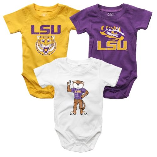 Infant Wes & Willy  LSU Tigers Three-Pack Bodysuit Set