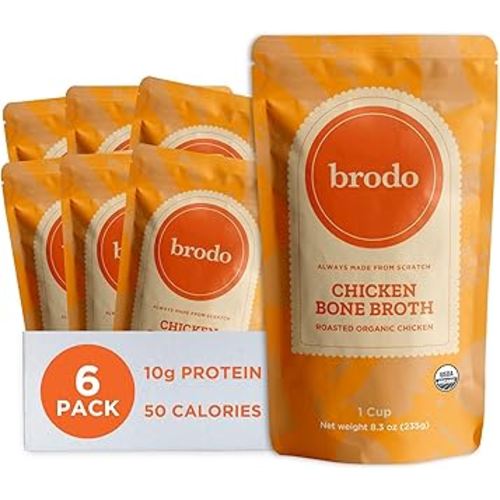 Brodo Organic Chicken Broth | Nutrient Dense, Chef Crafted Bone Broth in Single Serving Pouches | Not Made From Concentrate, No Preservatives (6x 8.3 oz Pouches)