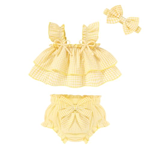 YOUNGER TREE Baby Girl Clothes Infant Ruffle Tops Dress Shorts Set Bloomers Toddler Sleeveless Summer Outfits with Headband