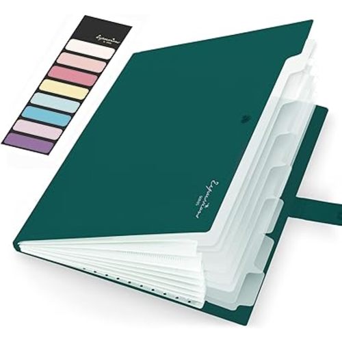 Sooez Accordion File Organizer, Letter Size Expanding File Folder with Labels, 8 Pocket Folders for Document, Portable Paper Bill Receipt Organizer for Home School Office Supplies, A4 Size, Dark Green