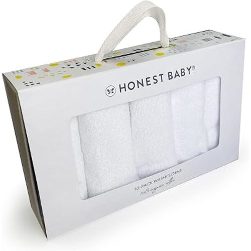 HonestBaby 10-Pack Terry Wash Cloths in Gift Box for Infant Baby Boys, Girls, 10-Pack White, One Size