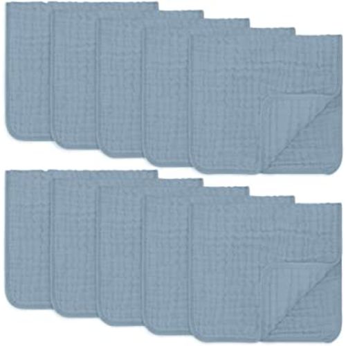 Comfy Cubs Muslin Burp Cloths Large 100% Cotton Hand Washcloths for Babies, Baby Essentials 6 Layers Extra Absorbent and Soft Baby Rags for Registry (Pacific Blue 10-Pack, 20" X10")