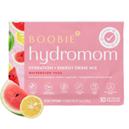 Boobie Hydromom Breastfeeding Supplement for Pregnancy and Lactation Drink, Watermelon Yuzu, 10 servings