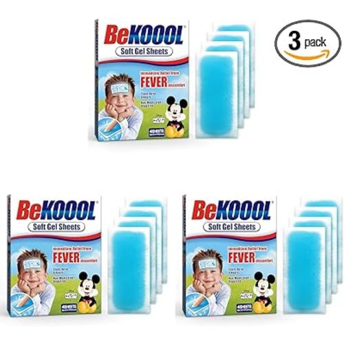 BEKOOOL Soft Gel Sheets for Kids for Cooling Relief from Fever discomfort | 4 Count (Pack of 3)