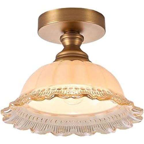 1 Light Brass Ceiling Light Fixture Vintage Close to Ceiling Light