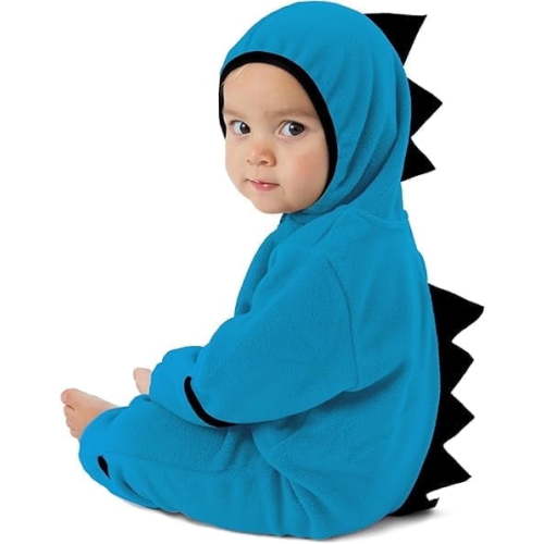 Cuddle Club Hooded Fleece Onesies for Babies, Blue Dino One-Piece Newborn Onesie