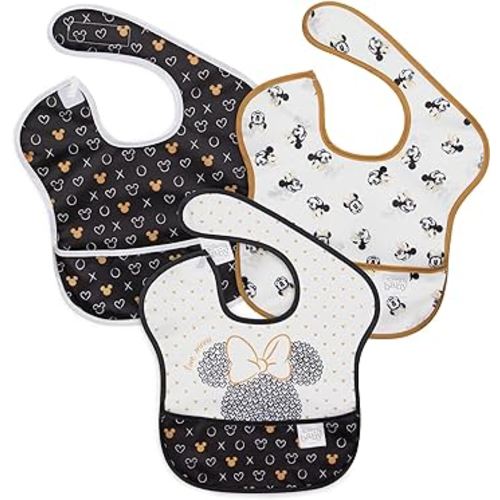 Bumkins Disney Bibs for Girl or Boy, SuperBib Baby and Toddler for 6-24 Months, Essential Must Have for Eating, Feeding, Baby Led Weaning, Mess Saving Waterproof Soft Fabric, 3-pk Minnie Mouse Icon