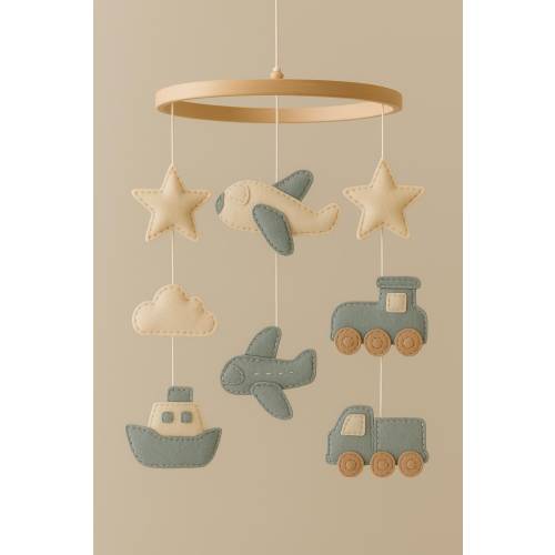 Handmade Mobile Crib Cheerful Airplane Ship Train Theme Baby Room Accessory Mobile Nursery Felt Baby Mobile Boy Mobile Star Neutral Mobile