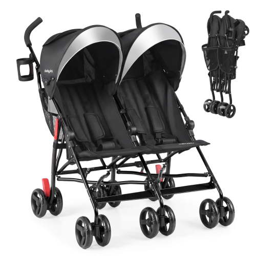 "Costway Lightweight Foldable Double Stroller, Compact Umbrella Design, Black, 31""x28.5""x37"