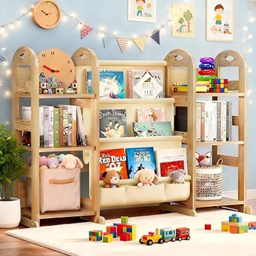 3-in-1 Kids Bookshelf Toy Storage Organizer,Children Bookcase Toddler Book Shelf 3-Tier Display Cabinet for Kid Room,Nursery,Classroom,Playroom Organization Room Decor