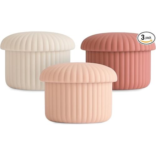 mushie Silicone Baby Food Containers (Pink Combo) | 4 oz, 3 Pack Set | Reusable Storage Jars with Lids | Microwavable Dishwasher and Freezer Safe