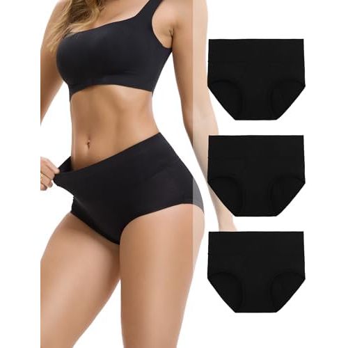 INNERSY Women's Bamboo Viscose Heavy Flow Period Underwear High Waisted Leakproof Panties 3 Pack
