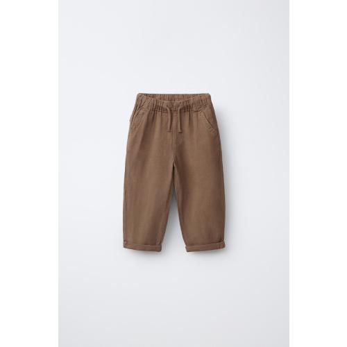 FLOWY LINEN BLEND PANTS - Brown | ZARA United States