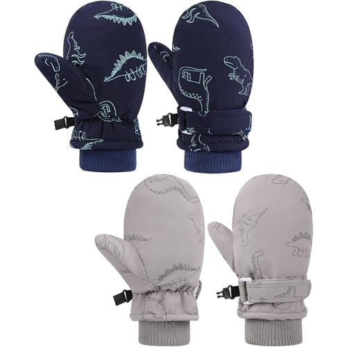 Toddler Boys Winter Gloves, Waterproof, 2-pk