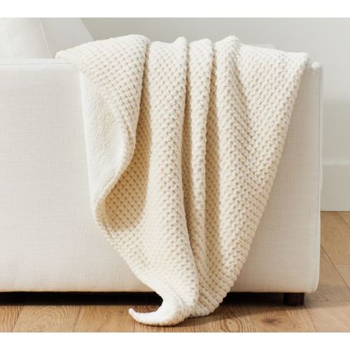 Chenille Waffle Sherpa Back Throw - Ivory