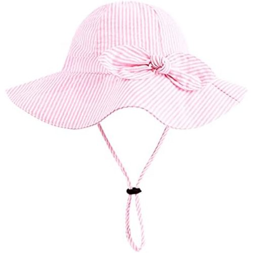 Baby Girl Sun Hat with UPF 50+ Outdoor Adjustable Beach Hat with Wide Brim Bucket Hats