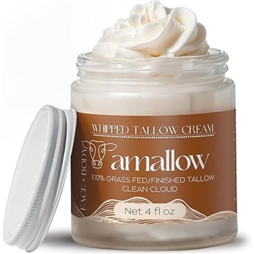 100% Grass Fed Beef Tallow for Skin Care - Face + Body - Whipped Moisturizer - Natural Lotion, 4 FL. oz. (Clean Cloud)