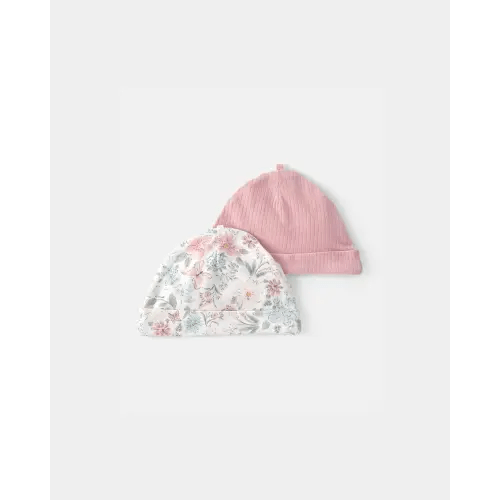 Baby Girl 2-Pack Butterfly Garden PurelySoft Caps - Pink/Ivory | Carter's
