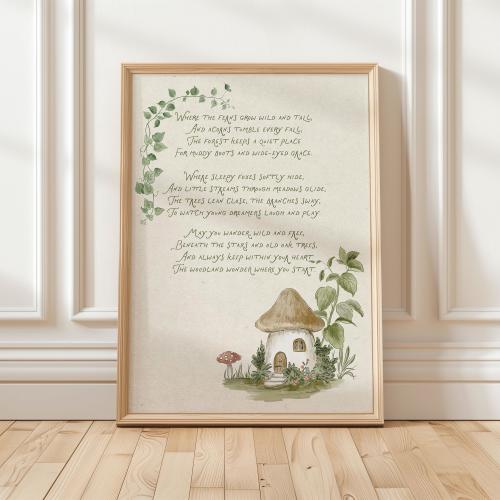 Woodland Nursery Poem Print, Cottagecore Forest Storybook Wall Art (Digital Download)