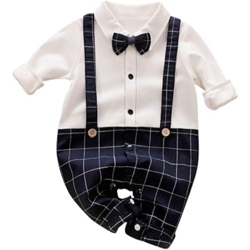 Gentleman Bow Tie Baby Boy Romper Soft Cotton Newborn Outfit for First Birthday Wedding Family Photo Gift