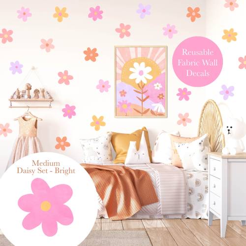 Pip+Phee Daisy Fabric Wall Decals - Reusable - Medium Size - Bright Colours