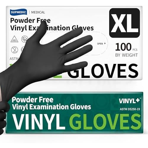 Vinyl Disposable Exam Gloves, Black 4Mil Powder-Free Latex-Free Medical Food Safe Cooking Cleaning Glove 100 &1000Ct