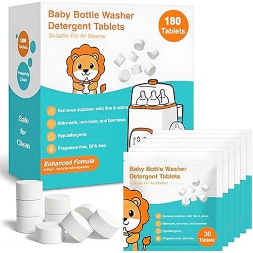 180PCS Bottle Washer Tablets, Plant-Based Detergent Tablets Compatible with Baby Brezza, Momcozy, Grownsy, Papablic and All Baby Bottle Washers, Removes Milk Residue & Odor from Bottles & Pump Parts