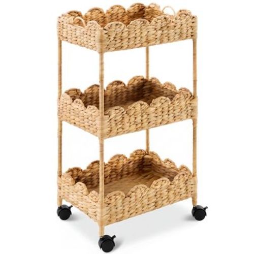 Best Choice Products 3-Tier Scalloped Rolling Nursery Caddy w/Wheels, Storage Utility Cart - Natural