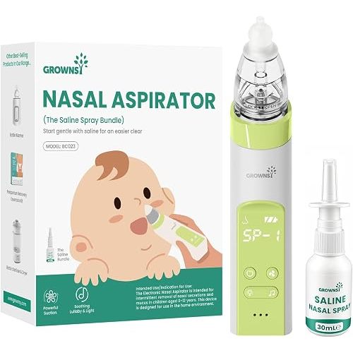 GROWNSY Electric Nasal Aspirator for Baby, Nose Sucker with 3 Tips, Beige