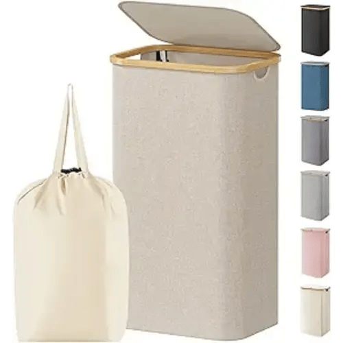 Lifewit 100L Laundry Basket with Lid, Clothes Hampers for Laundry with Bamboo Handles and 1 Removable Bag, Large Foldable Laundry Hamper for Bedroom, Bathroom, Dorm, Laundry Room, Beige