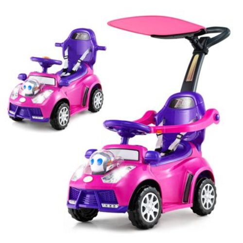Costway 3-in-1 Sliding Walker w/ Adjustable Canopy Horn Music & Light for Boys & Girls Pink/Red/White