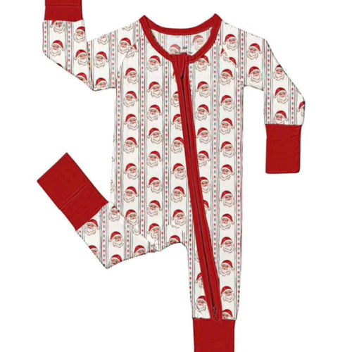 Baby Bamboo Fiber Zip-Up, Santa Claus Print Romper, All-Season Knit Fabric Skinny Fit With Zipper Detail, Baby Girl Boy Autumn Clothes, Perfect For Outdoor Christmas Gift. | SHEIN USA
