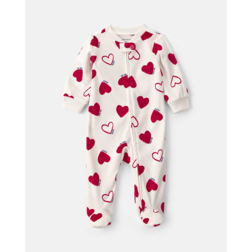 Baby 2-Way Zip Valentine's Day Velvety Sleep & Play Pajamas - Cream/Red | Carter's