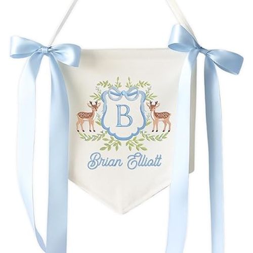 EMBROIDERED Name Baby Banner, Baby Flag with Monogram Name, Personalized Baby Name Sign, Customizable Baby Name, Baby Announcement Sign for Hospital (12)