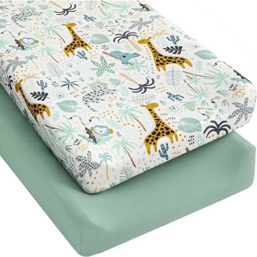 Yoofoss 2-Pack Diaper Changing Pad Cover for Boy Girl 32x16 (Green+Giraffe)