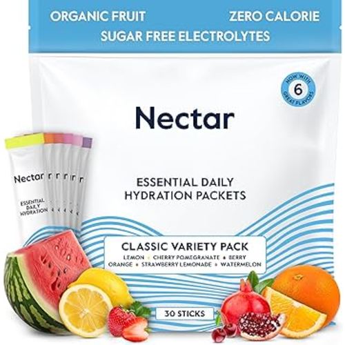 Nectar Hydration Packets - Electrolytes Powder Packets - Sugar Free & 0 Calorie - Organic Fruit Liquid Daily IV Electrolytes Powder for Dehydration Relief and Rehydration (Variety 30 Pack)