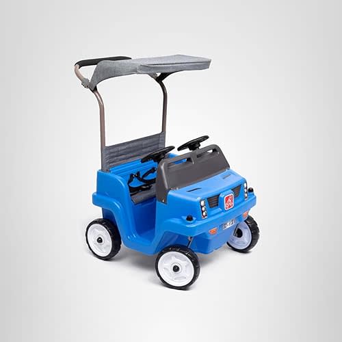 Step2 Side-by-Side Push Around SUV, 2-Seater Kids Push Car with Seat Belts, Dual Steering Wheels & Horns, Adjustable Canopy, Ages 18 months–5 years, Max 100 lbs., Durable Plastic, Blue