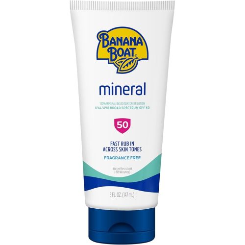 Banana Boat Mineral Sunscreen SPF 50 Lotion, 5Fl Oz | Zinc Oxide Sunscreen Lotion, Beach Essentials, SPF 50 Sunblock, 5Fl Oz