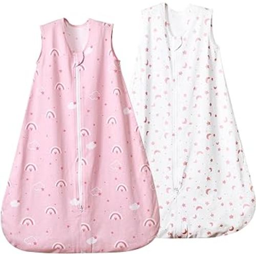 david's kids 100% Organic Cotton Baby Sleep Sack 0-6 Months, Soft Baby Wearable Blankets with 2-Way Zipper, 2 Pack Comfy Sleeping Bags for Infant Newborn Boys Girls, Small Size, Rainbow & Space