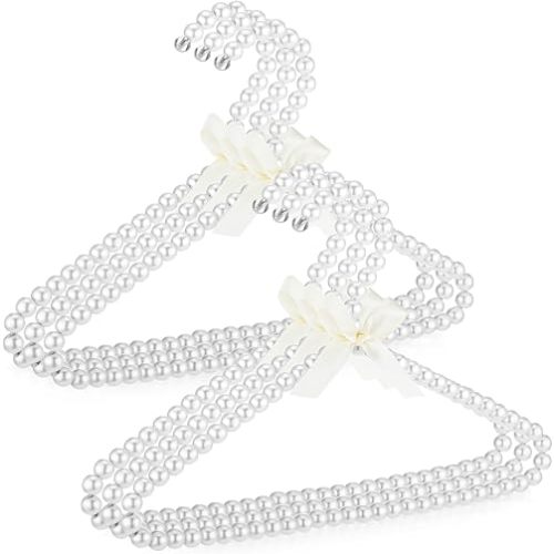 Threan White 6 Pcs Pearl Beaded Clothes Hanger Mini Pearl Beads Small Metal Clothes Hangers with Ribbon Standard for Kids Baby Children Pet Dog