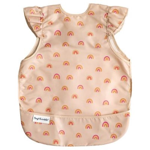 Tiny Twinkle Mess-Proof and Waterproof Baby Bib/Apron with Ruffled Shoulder, Machine Washable and BPA-Free (Boho Rainbow, Large 2-4 Years)