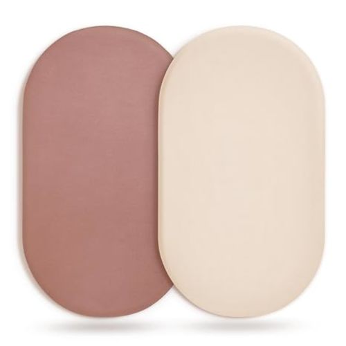 GRSSDER Stretchy Ultra Soft Fitted Bassinet Sheet 2 Pack, Universal Fit for Bassinets Baby Cradle Moses Basket Oval Rectangle Mattress Safe and Snug, Jersey Bassinet Sheets for Girls, Cream/White