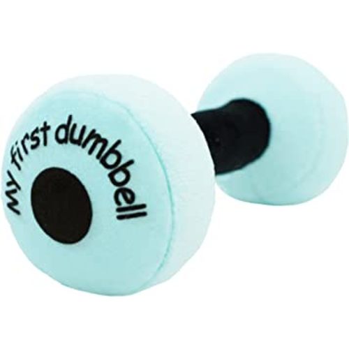 June Garden 6" My First Dumbbell - Plush Baby Rattle Toy - Safe Soft Barbell Workout Toy for Infants Boys and Girls - Blue